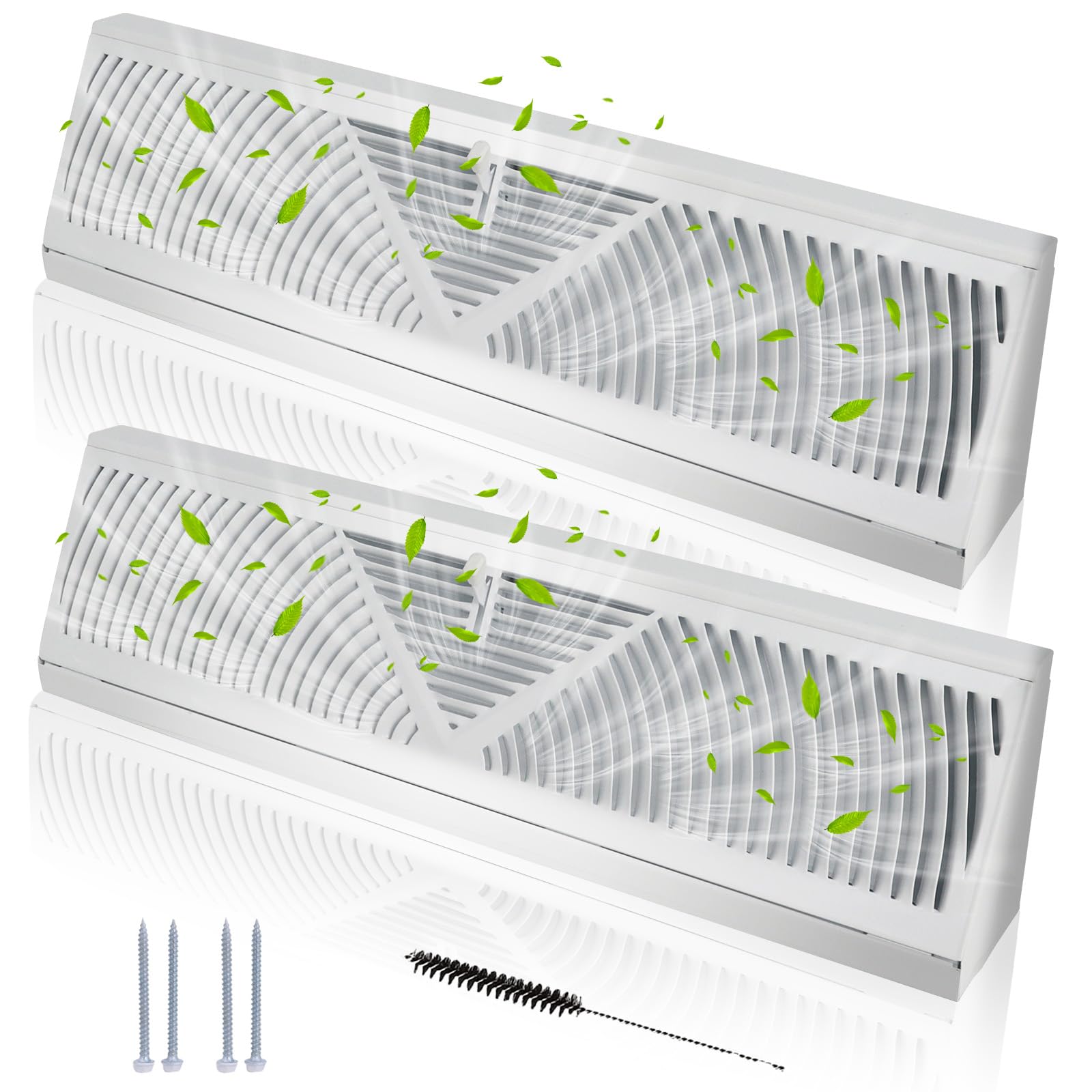 2 Pcs 18 Inch White Baseboard Register(Duct Opening Size), Baseboard Air Diffuser for Home Floor Wall Baseboard Vent Covers