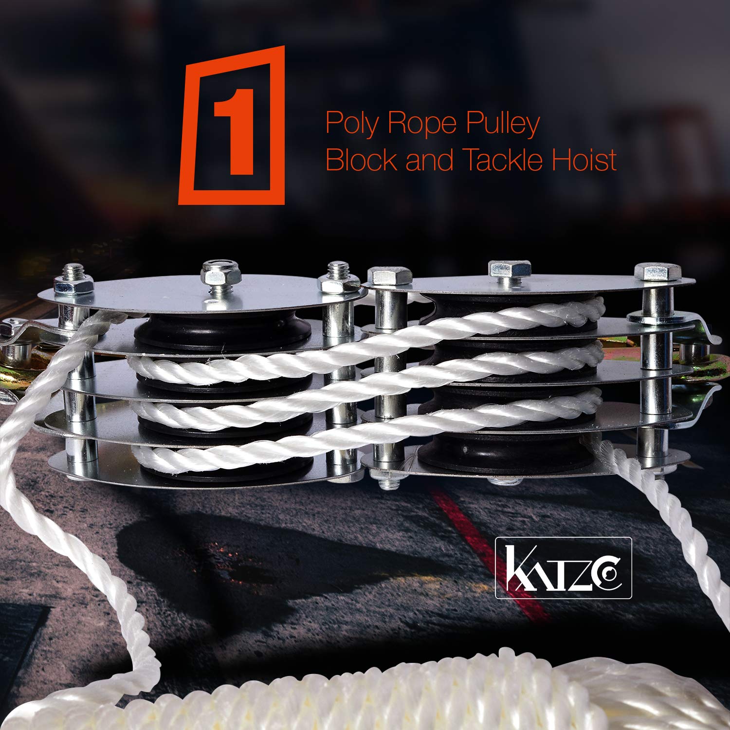 Katzco Poly Rope Pulley Block and Tackle Hoist with Safety Snap Hook