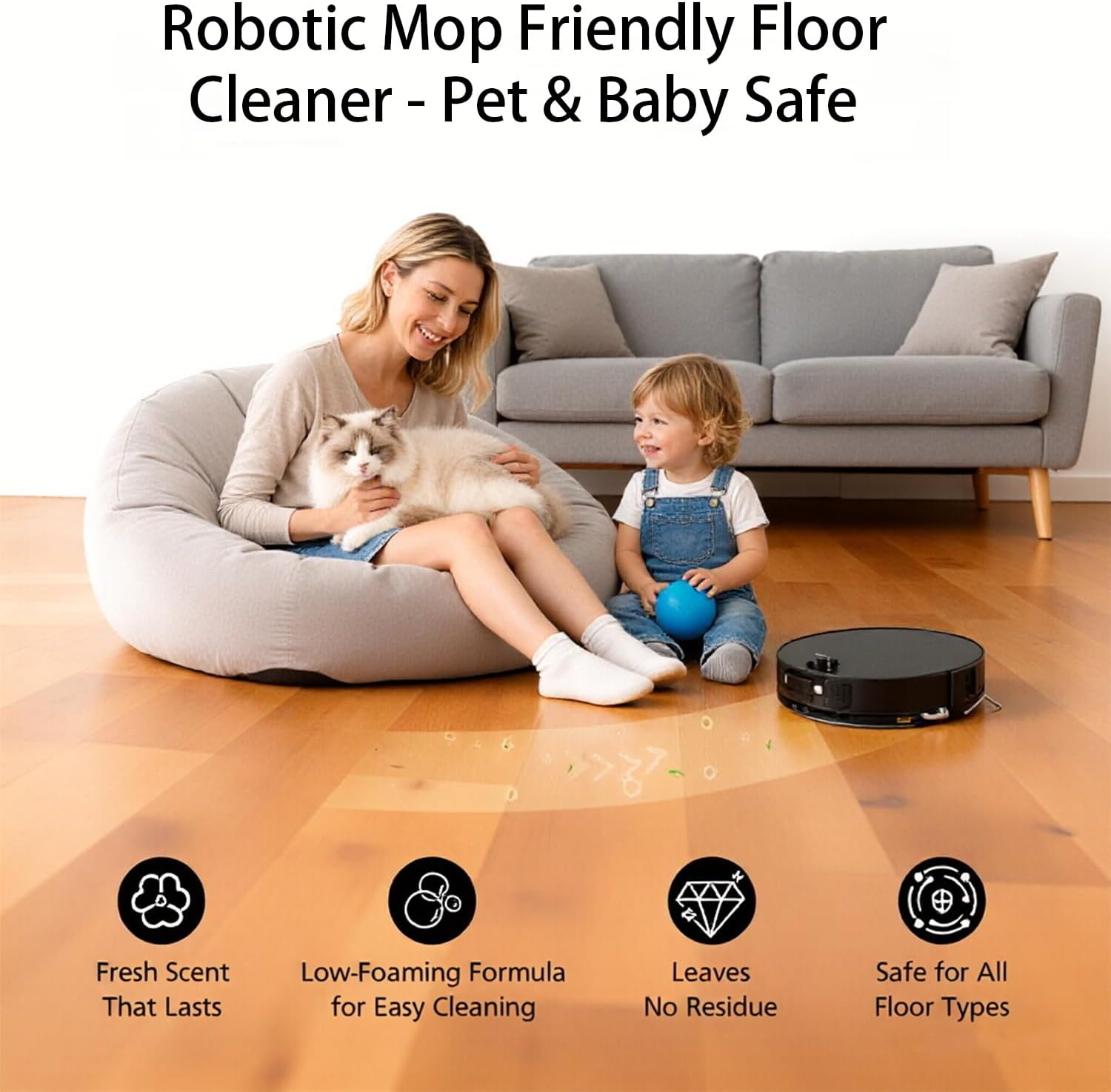 Floor Cleaning Solution 1L (33.8 fl oz), Floor Cleaner Compatible with Roborock S7 S8 Q Revo Q E Series Robot Vacuums with Mopping & Wet/Dry Vacuum Functions