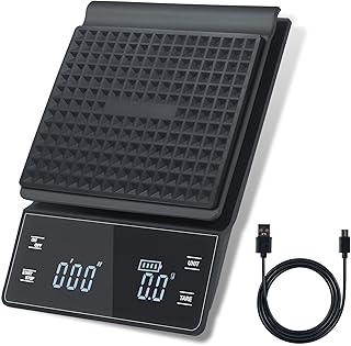 bemece Digital Coffee Scales with Timer,0.1g/3KG High Precision Kitchen Scale with Large LED Display,Waterproof Electronic Espresso coffee Weighing Scales(Type C charging cable)