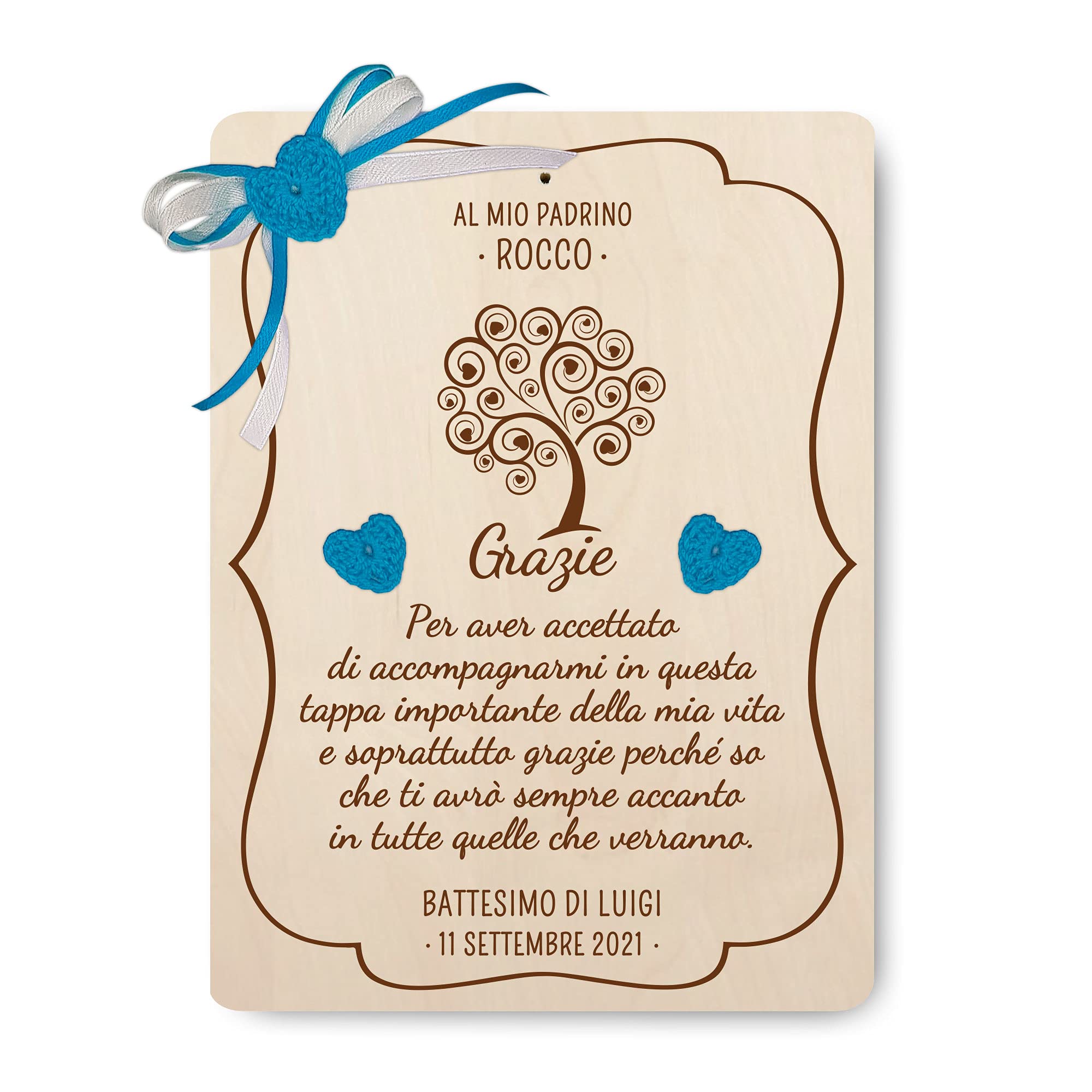 Crociedelizie, targa targhetta tavoletta ricordo ricordino per madrina padrino battesimo cresima idea regalo ringraziamento personalizzata nome e data completa di scatola regalo in omaggio