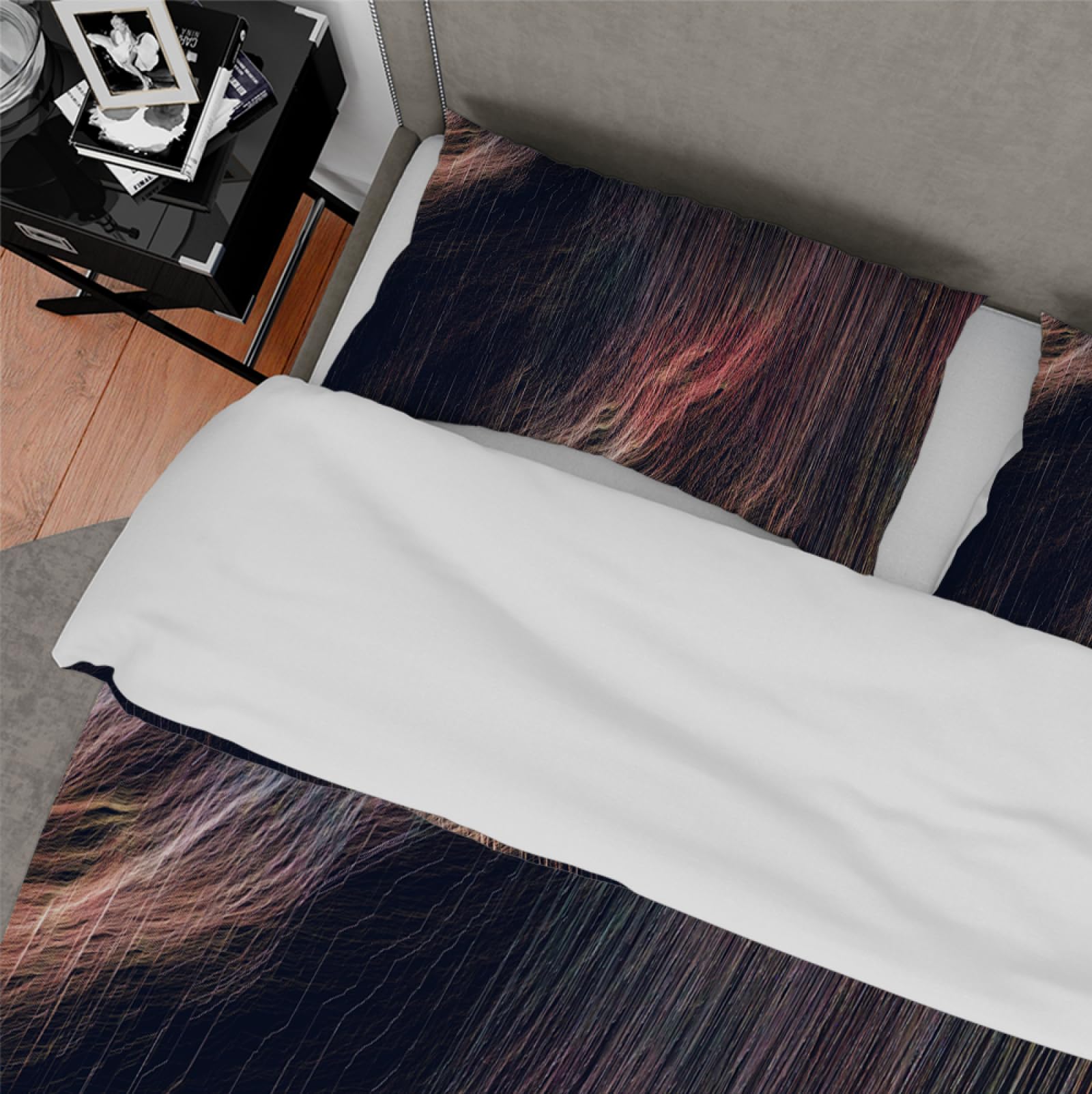 Set de Funda de edredón Neutral 3 Piezas 3d Abstracto Geológico Cascada Textura Lavado Juego de Ropa de Cama con 2 Almohadas Shams 4 Lazos Cremallera 160 x 200 cm