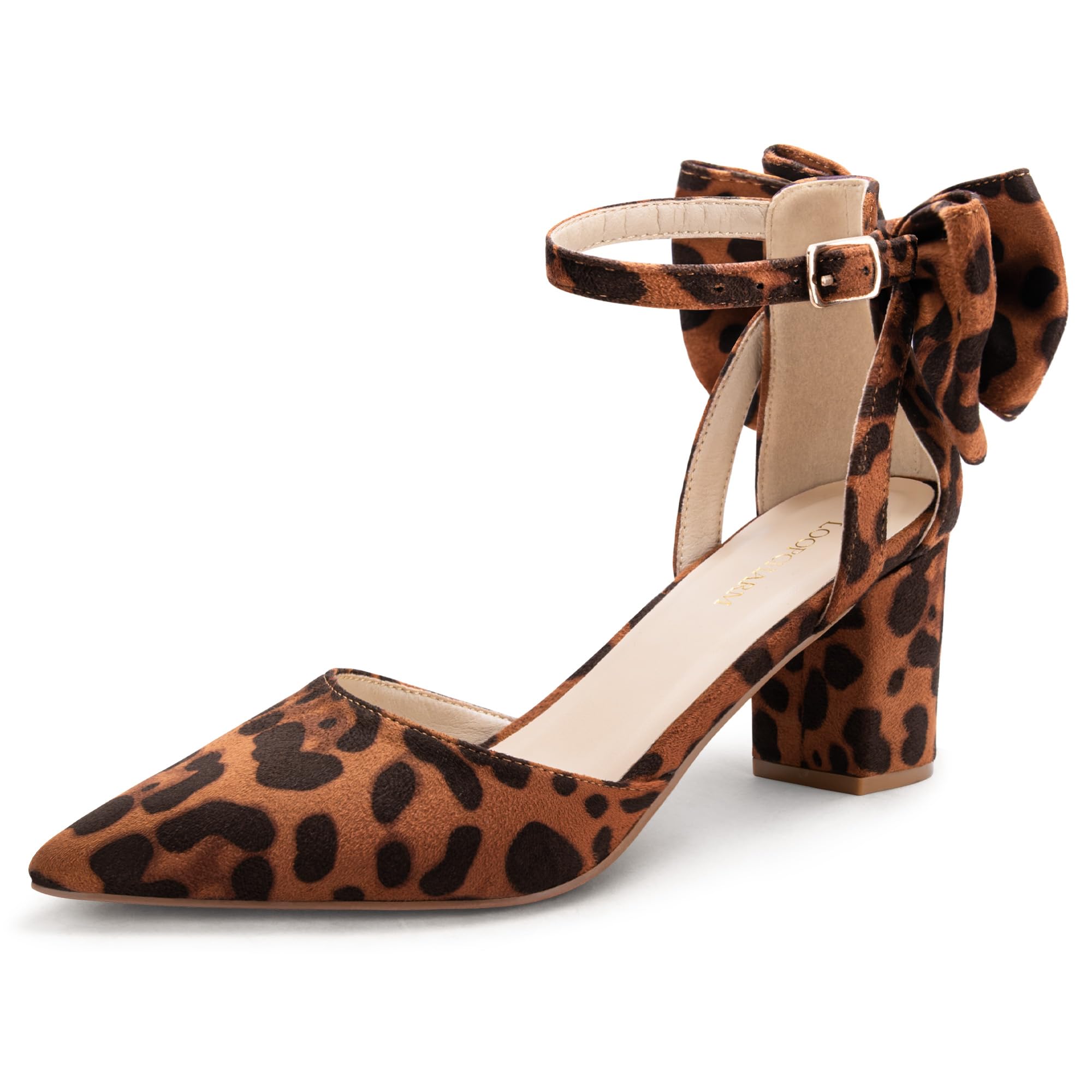 Womens Closed Pointed Toe Heels with Bow Low Chunky Block Heel Ankle Strap D'Orsay Pumps Bridal Wedding Dress Shoes