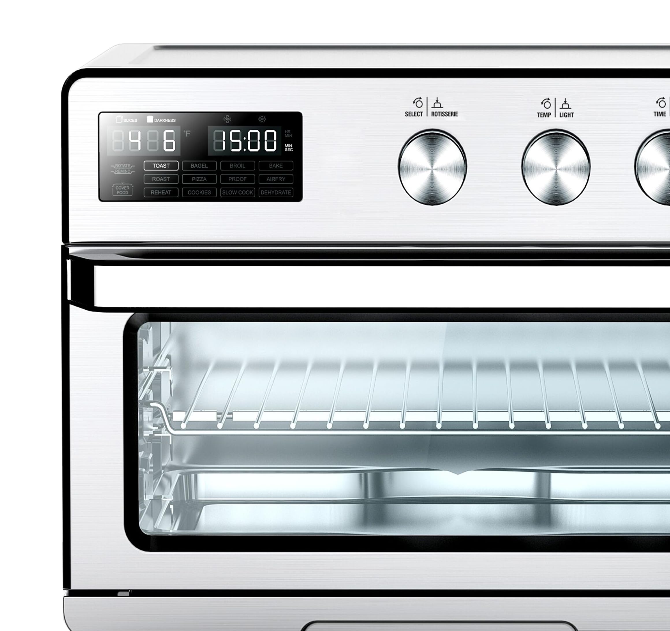TurboTronic digitaler Heißluftofen - XXL 32 Liter mit Drehspieß für Hähnchen 5 in1 Mini Backofen, Dörrer & Power Heißluftfritteuse Airfryer ab 25°C