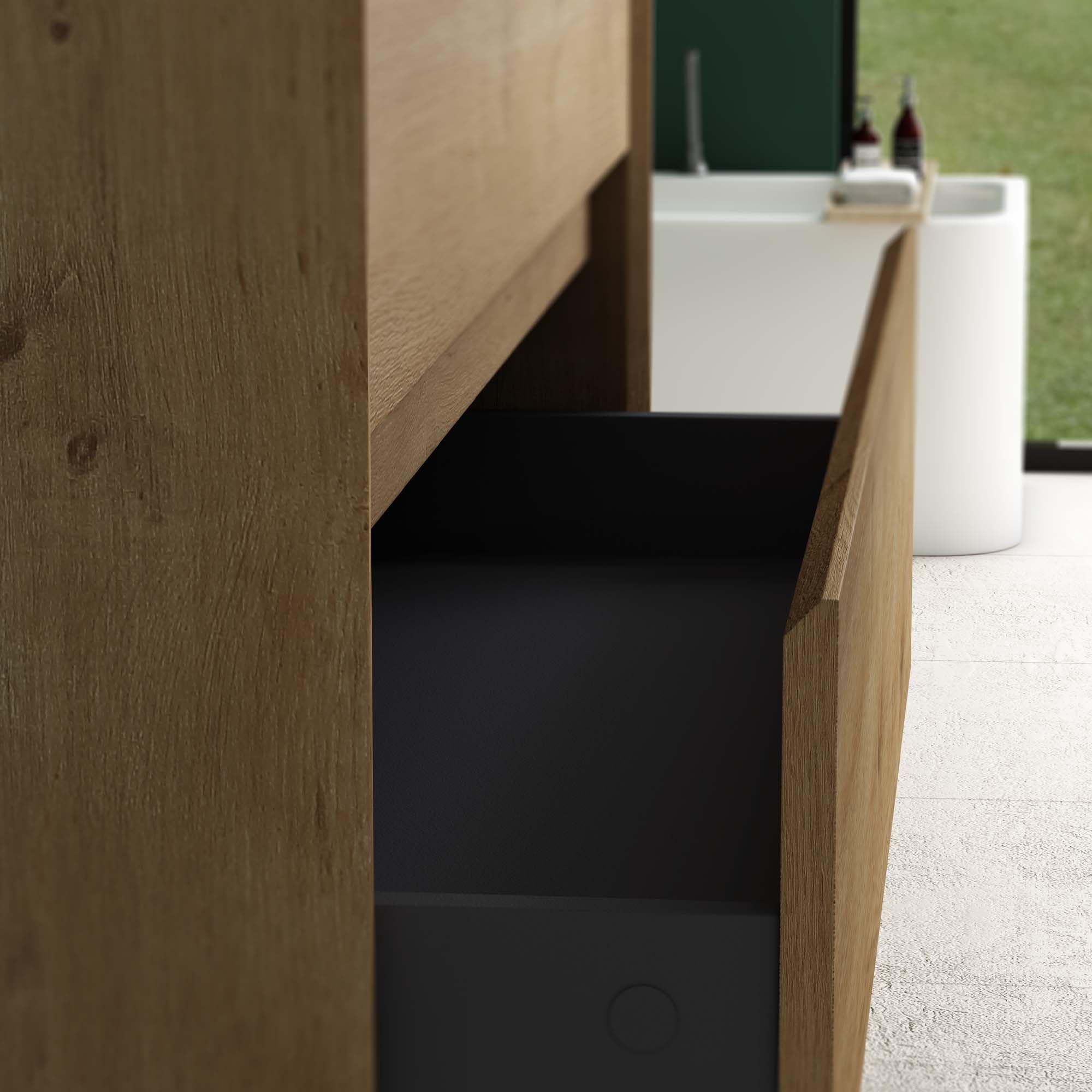 Mai & Mai Badmöbelset Waschbeckenunterschrank inkl. Waschbecken | Badezimmermöbel , 2 Schubladen mit Soft-Close, Anthrazit, aus Mineralguss Kerneiche 60 cm Rimo