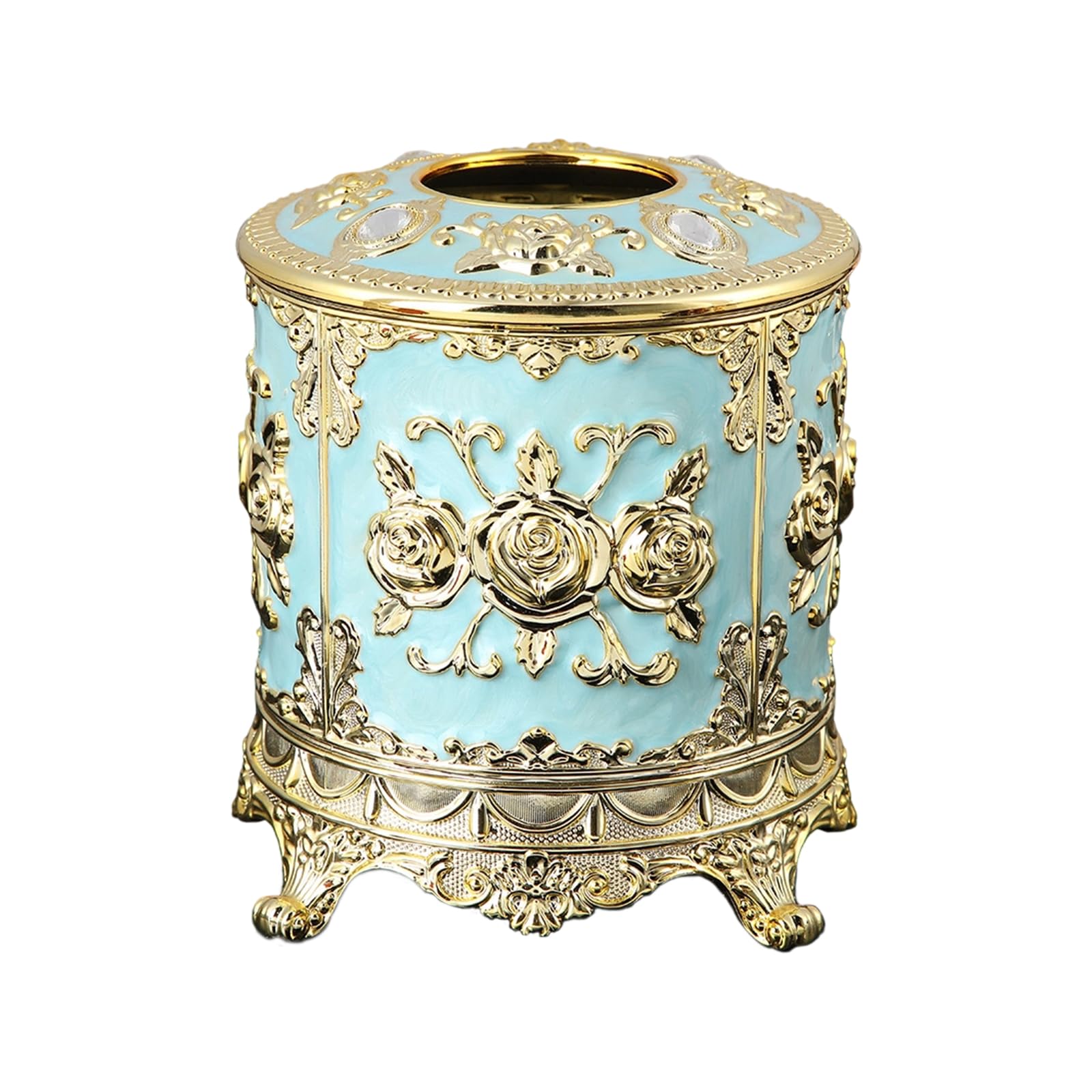 NEWFT Antique European Styles Enameled Rose Decorated Tissue Box Paper Towel Holder for Kitchen Bathroom Storage Paper Towel Box