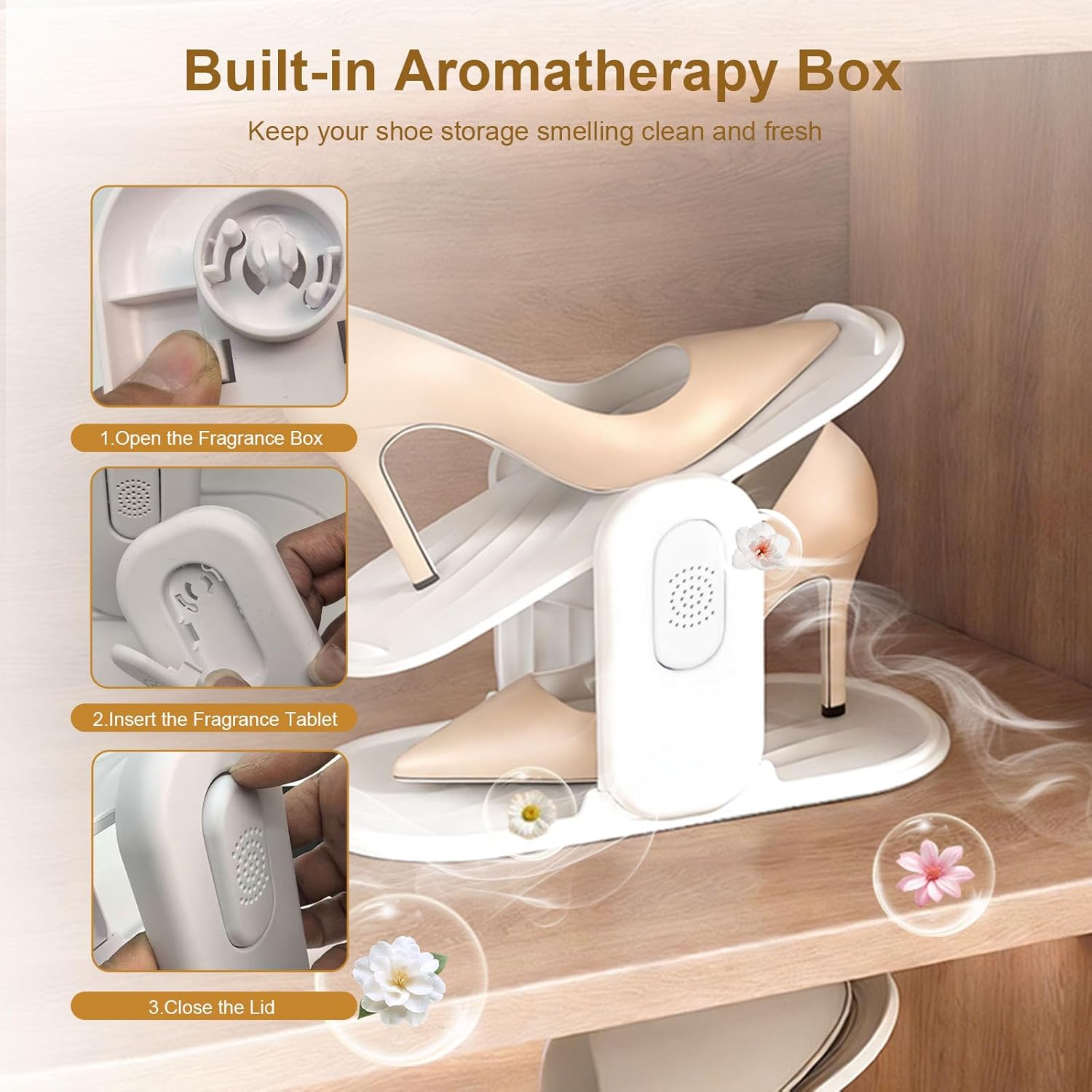 Shoe Rack with Built-in Aromatherapy Box, Adjustable Angle, Saves Shoe Cabinet Space, Strong Load-Bearing Capacity, Suitable for Sneakers and High Heels, Includes Shoehorn (16)