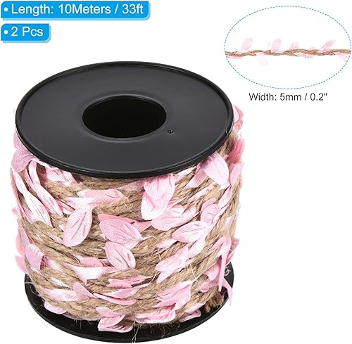 Miniatura 2 de PATIKIL Cinta de hoja de arpillera de 33 pies y 0.197 in, 2 rollos trenzados de decoración de vid natural de yute con hojas artificiales para
