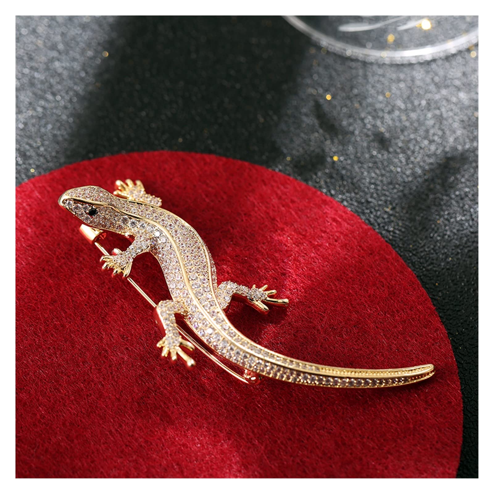 RWRAPS Kristall-Strass-Eidechsen-Brosche, Salamander-Anstecker, Gecko, niedlicher Vintage-Schmuck, Goldfarbene Broschen (Metallfarbe: Silber) ()