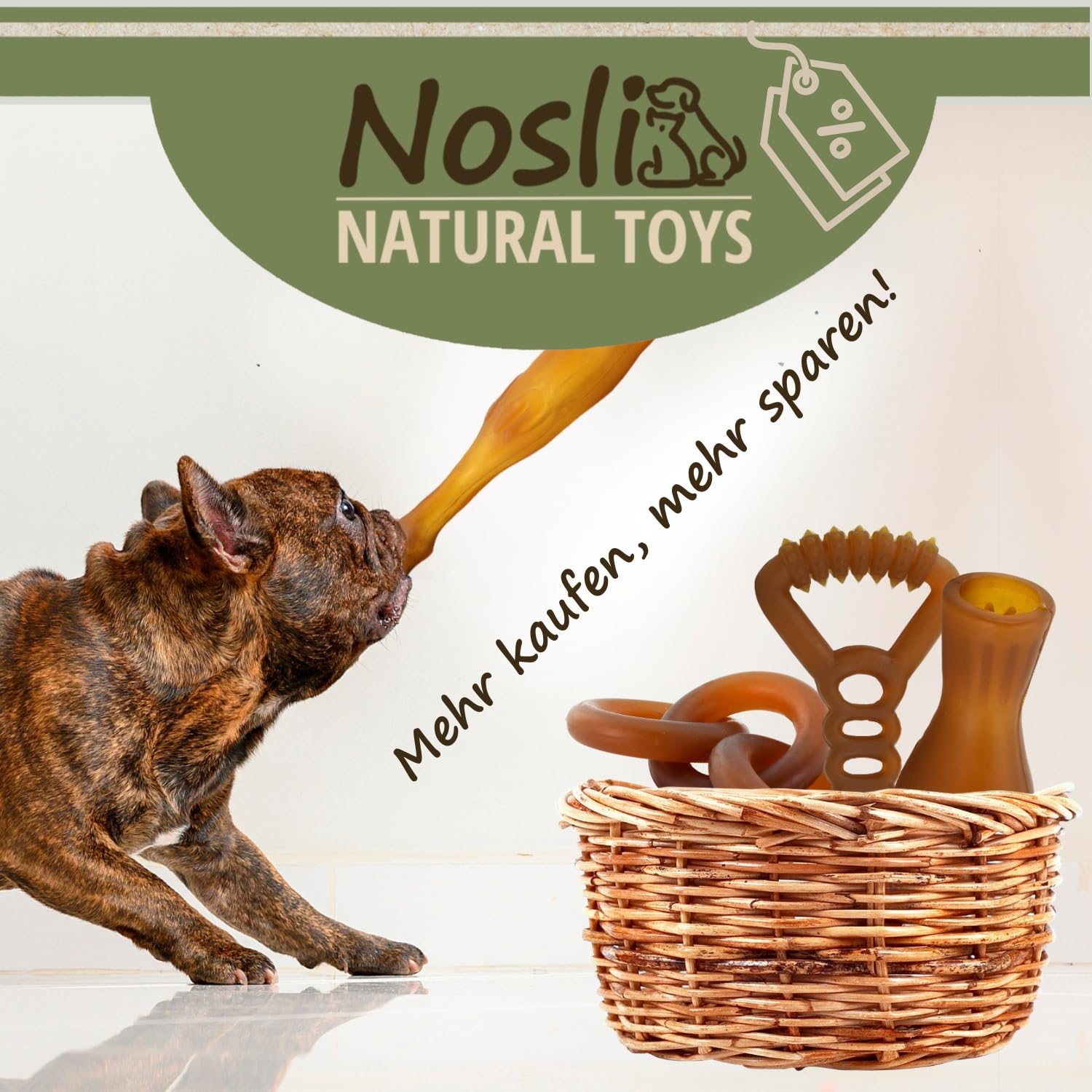Natural Toys - Juego de juguetes para perros • 100% caucho natural • Cuidado dental y masticable • Juguetes resistentes para lanzar y tirar para perros pequeños y grandes • Juguetes de