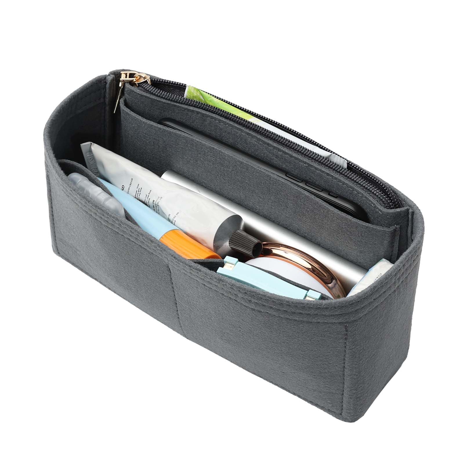 Surblue Purse Organizer Insert for Handbags, Felt Bag Organizer with Zippers Handbag Shaper Pouch for Classic 19 Flap Bag, Marmont, Onthego,（Grey,