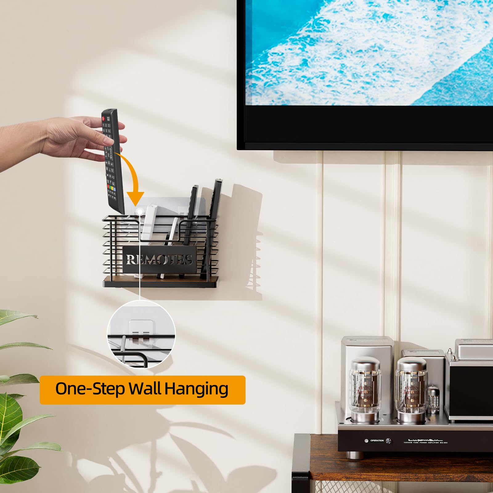 Remote Control Holder, 5-Slot TV Remote Holder Wall Mount, Universal Remote Caddy Large Size Design for Wall Table Living Room Bedroom, Easy Installation - 4