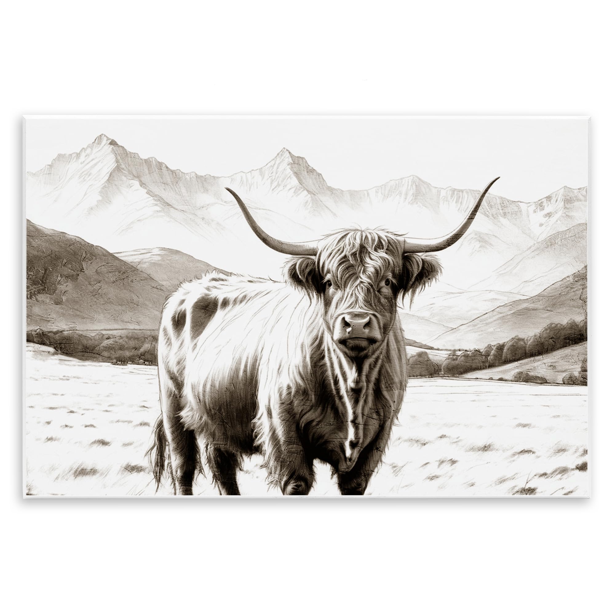 Stupell Industries 'Highland Sepia Sketch', Wall Plaque Art, 19 x 13 Inches, Easy to Hang and Sturdy, Made in USA, by Kim Allen
