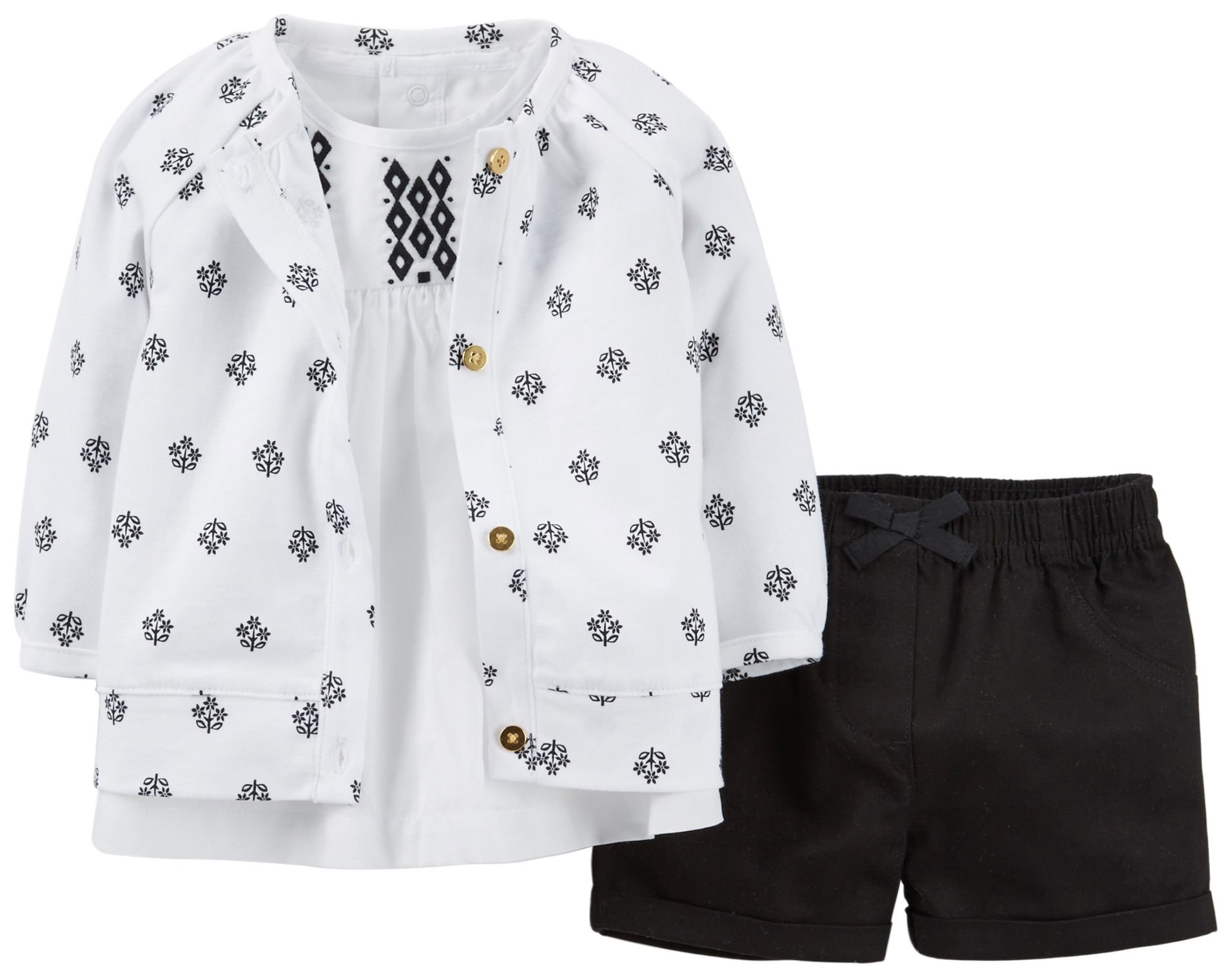 Carter's 3-Piece Cardigan Top & Short Set (6 Months)
