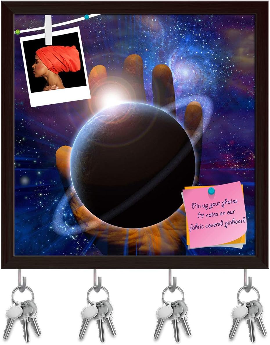 ArtzFolio Creations Hand Key Holder Hooks | Notice Pin Board | Dark Brown Frame 10 X 10Inch