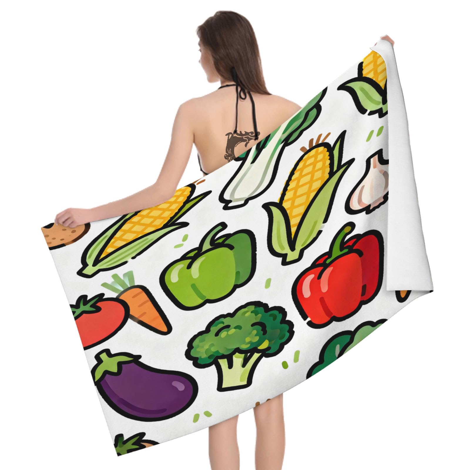 Leichong 3D Cartoon Vegetables Beach Towel Large Microfiber Soft Quick Dry for Adults, Cartoon Bath Towel Lightweight Soft Absorbent for Travel Swimming Pool Sports, 80 x 160 cm