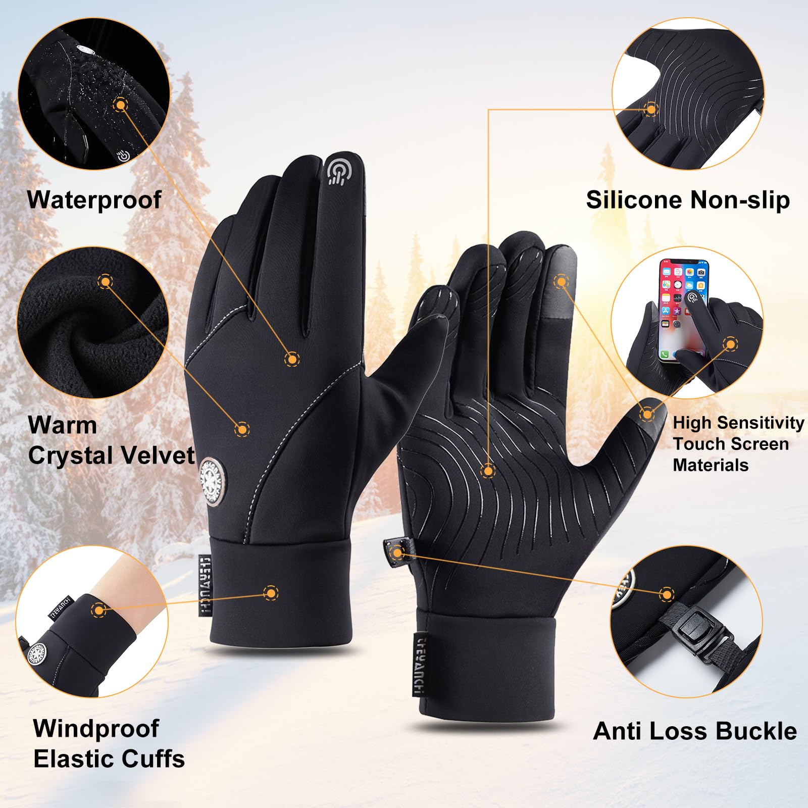 MAPLELILY Guanti invernali per uomo e donna, impermeabili, guanti touch screen, guanti caldi antivento per lavoro, guanti termici leggeri, guanti freddi per guida, ciclismo, corsa, equitazione