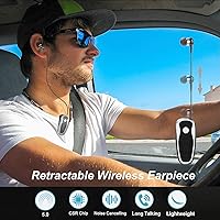 Vista 2 de Auriculares inalámbricos retráctiles auriculares estéreo ligero V5.0 Cancelación de ruido micrófono Clip en el auricular entrenamiento deportes