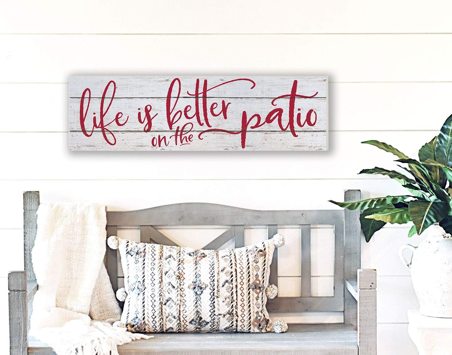 35"x10" Whitewash/Red Life is Better on Patio Indoor Outdoor Sign, Multi