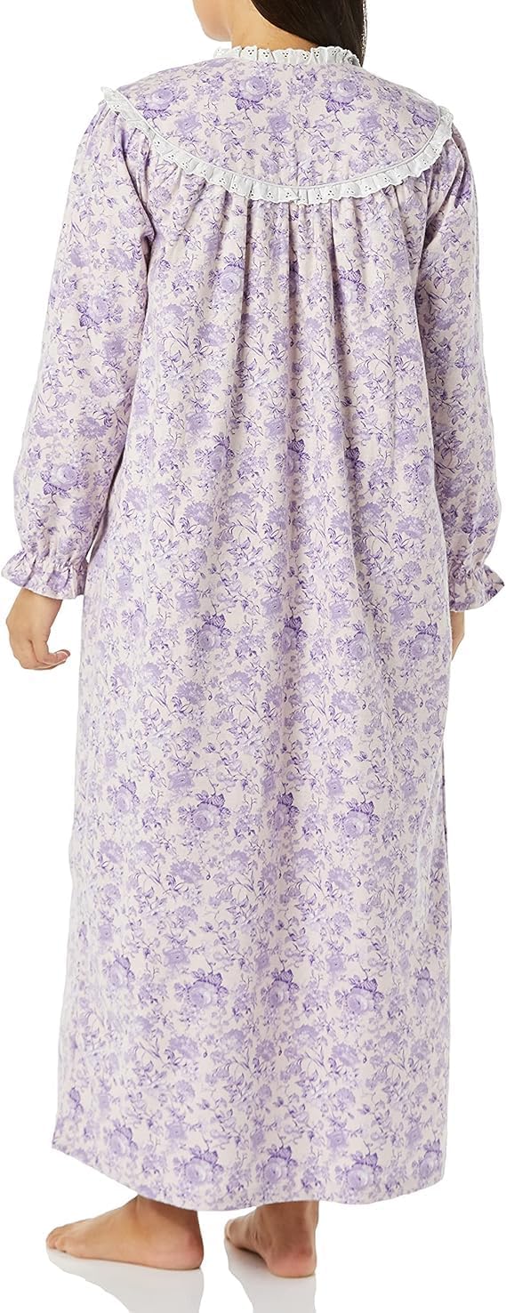 AmeriMark Women Full-Length Flannel Nightgown Pajamas – Lightweight Warm Cotton Night Gown for Sleeping – Long Sleeve PJs