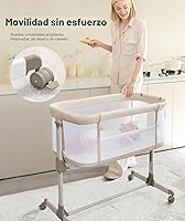 Vista 7 de Fodoss Cuna para Bebé al Lado de la Cama - Cuna con Malla Completa al Lado de la Cama con Ruedas, Cuna para Bebé Ajustable en 7 Alturas
