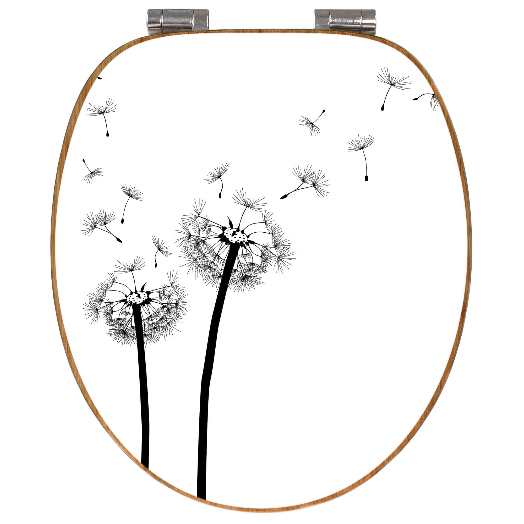 banjado Design WC Sitz Bambus Absenkautomatik 45,8x37,5cm - Toilettendeckel mit Absenkautomatik Holz - hochwertiger Bambus Klodeckel - WC-Sitz für gängigen Toiletten - Motiv Pusteblume 2