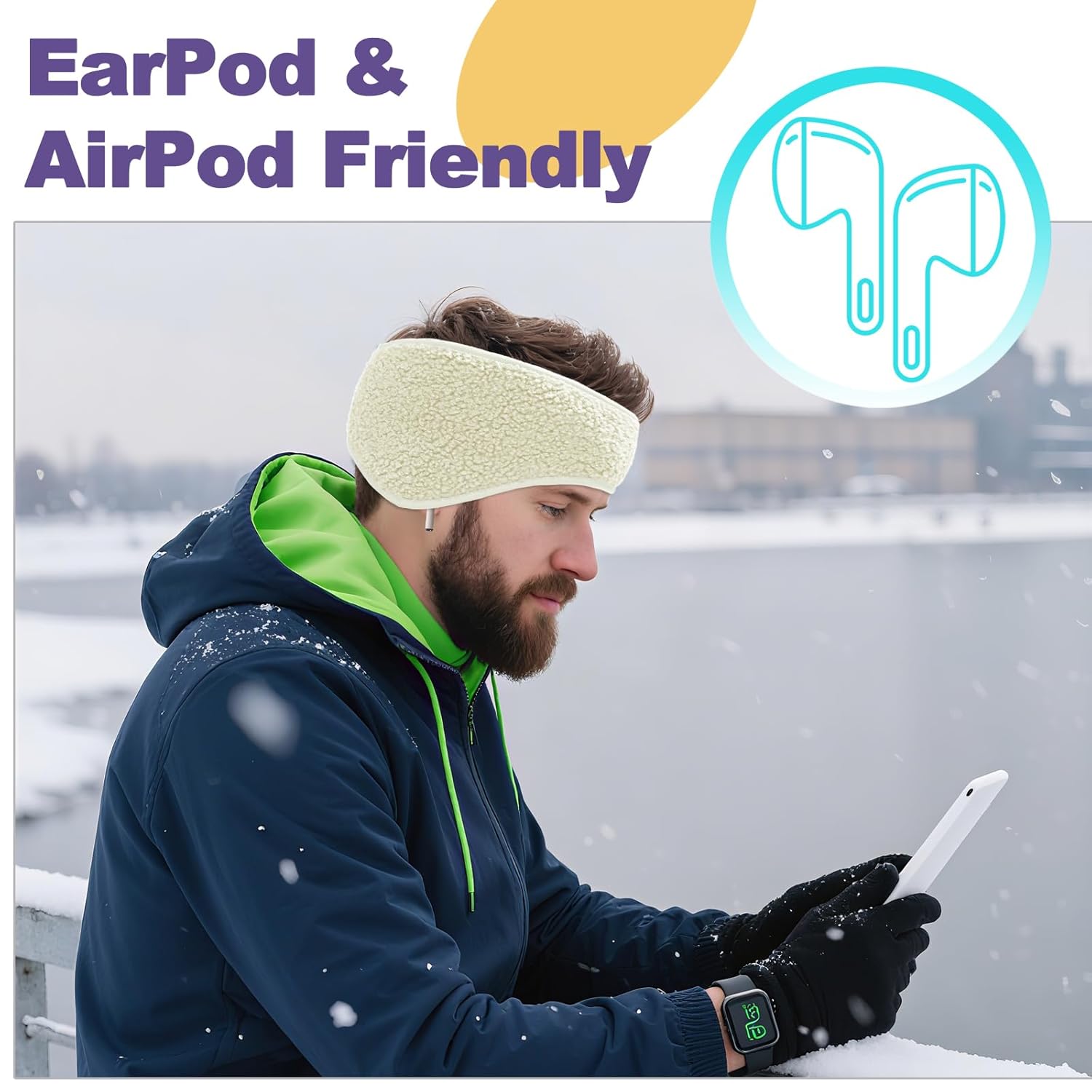 Winter Thermal Ear Warmers Headbands for Men, Women, Cold Weather Protection, Running, Cycling, Ski, Workout Activities (white, one size) - Image 4