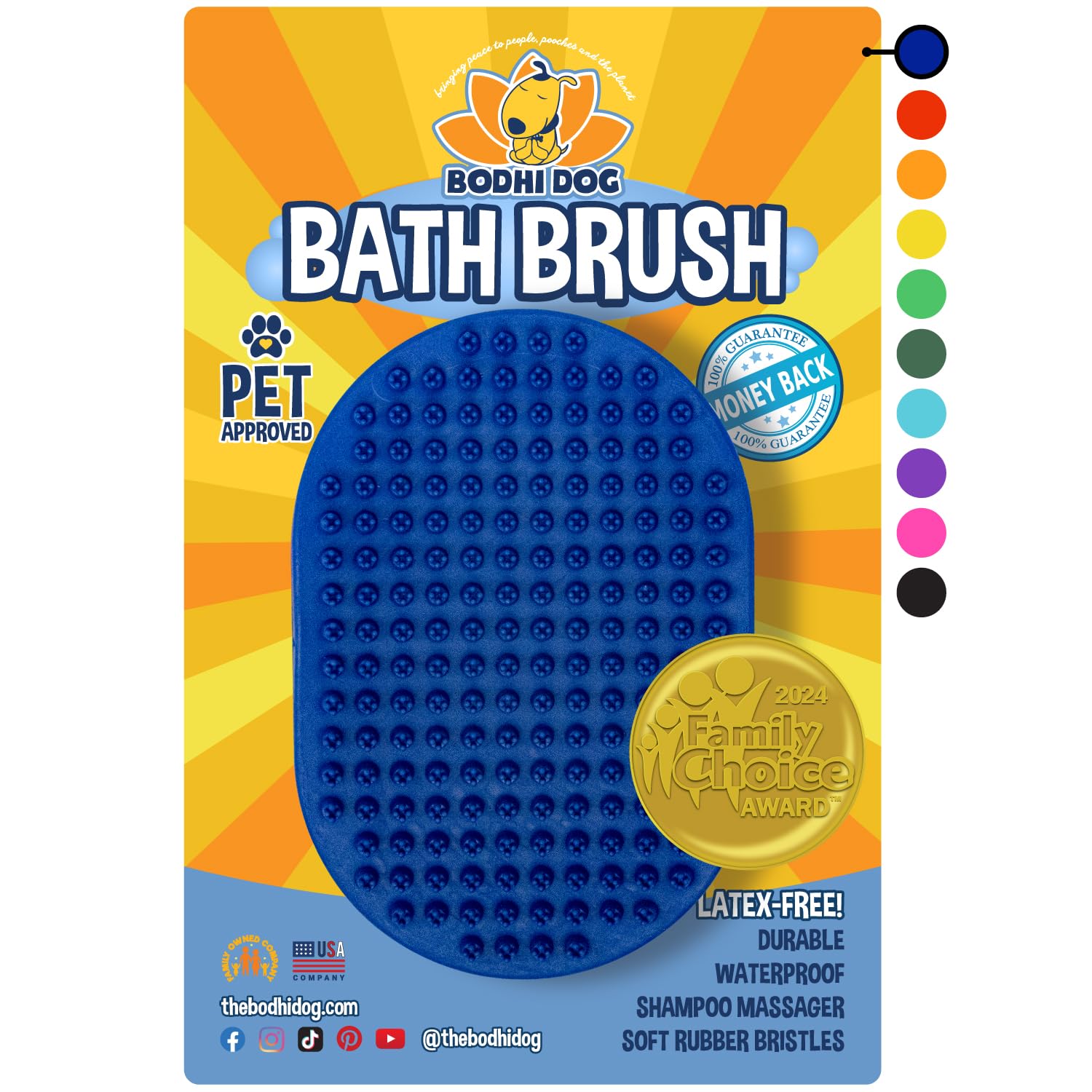 Bodhi Dog Shampoo Brush - Pet Grooming & Bath Supplies for Dogs and Cats - Bath Brush for Long & Short Hair - Premium Scrubber for Shower, Bathing & Massage (One Pack, Blue)