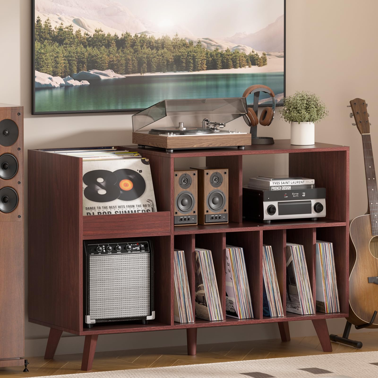 LELELINKY Large Record Player Stand Holds Up to 450 Albums