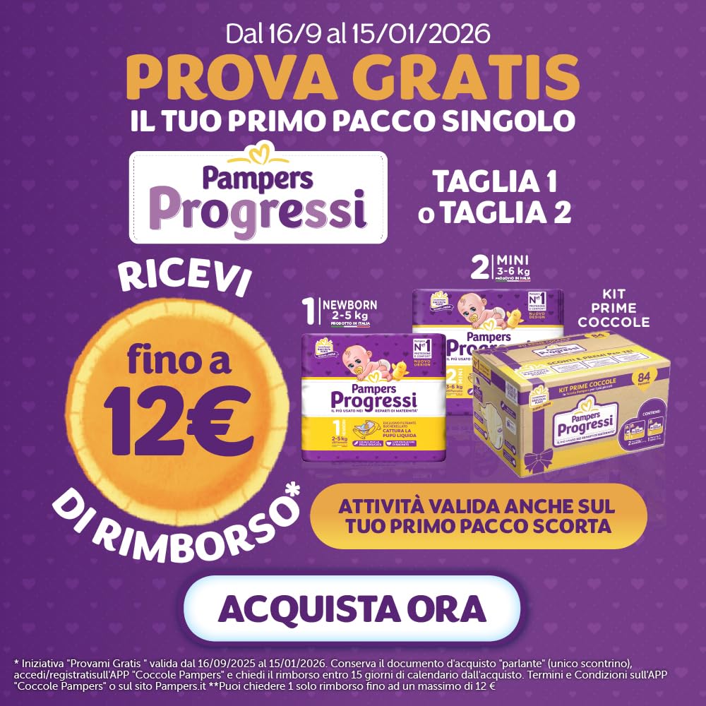 Pampers Progressi Primi Giorni, 84 Pannolini, Due Pacchi Taglia 1 (2-5 Kg) e Un Pacco Taglia 2 (3-6 Kg)