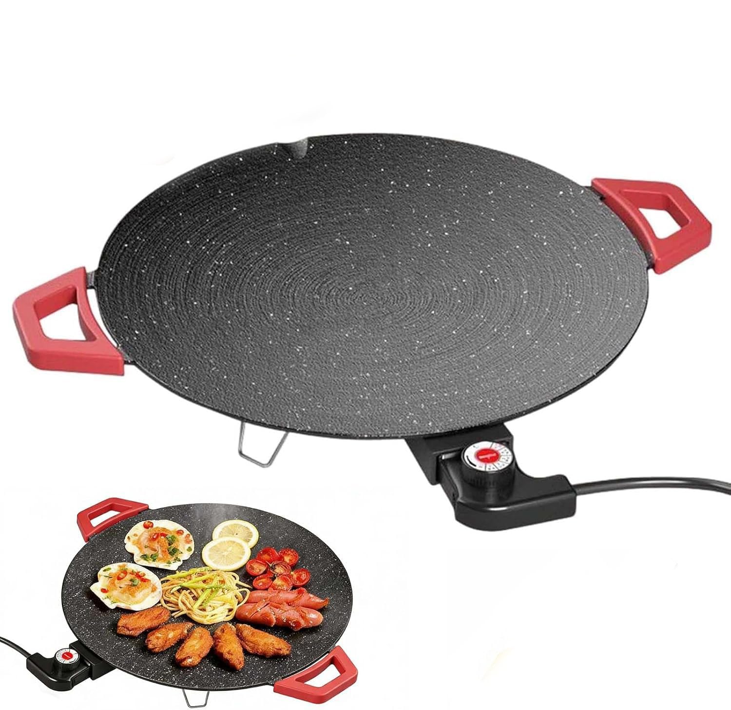 Indoor Smokeless Electric Griddle, 2026 Upgrade Compact Smokeless Indoor Grill with Handle, Non-Stick Electric Indoor Grill Pan for Steaks, Burgers, Pancakes and BBQ (40cm)