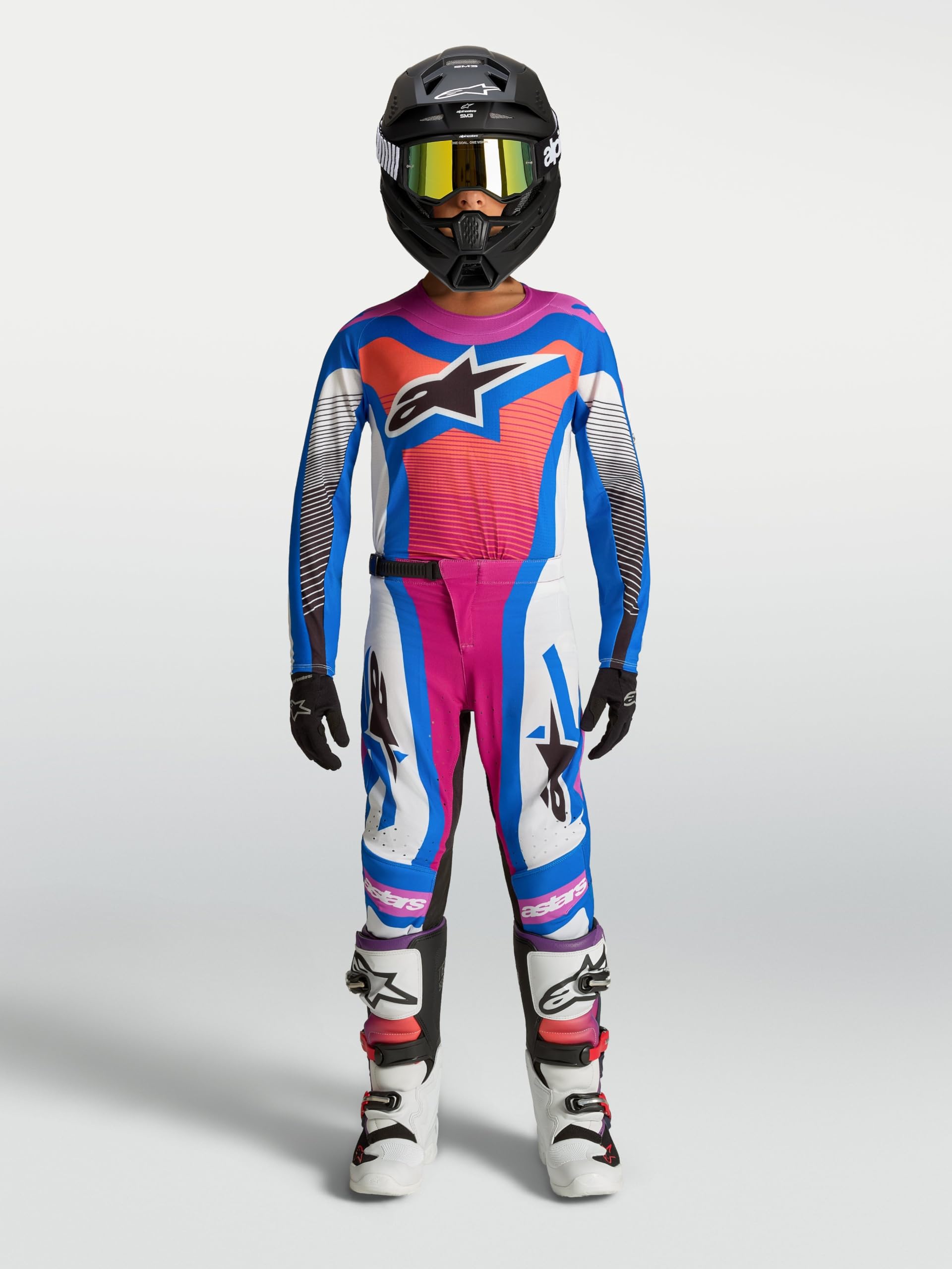 Alpinestars Supertech Maven Pantaloni Motocross Giovanili, nero/bianco/blu/rosso, 28