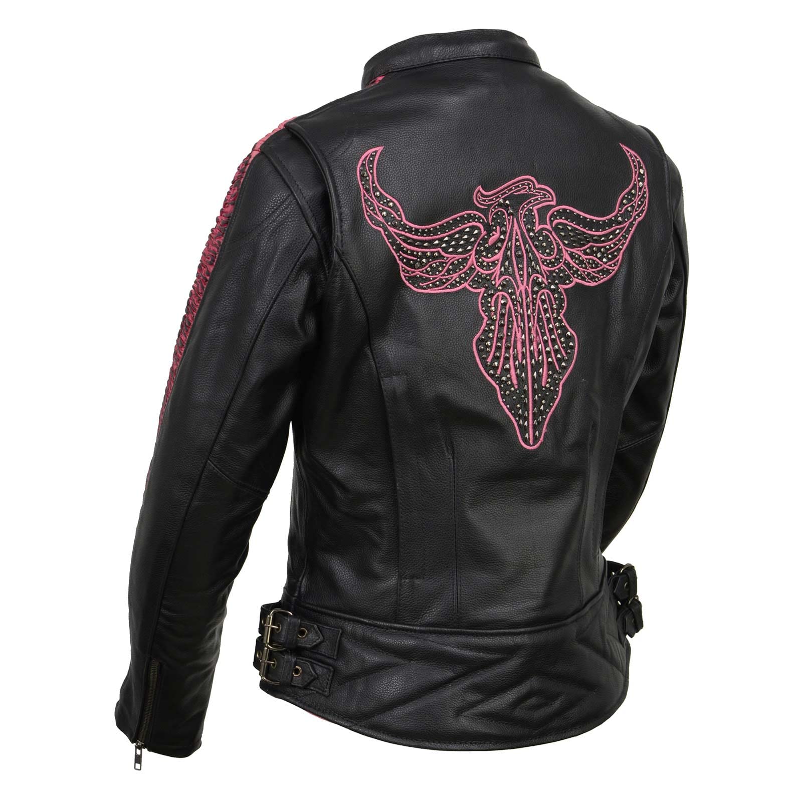 Milwaukee Leather MLL2570 Womens Phoenix Embroidered Black and Fuchsia Pink Leather Motorcycle Jacket - Medium — view 5