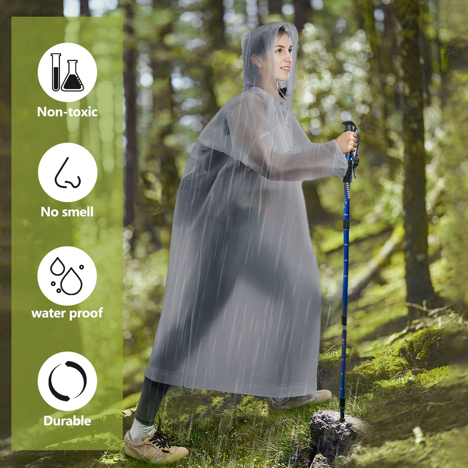 AOKITO Chubasquero para Mujeres y Hombres - Poncho Impermeable Reutilizable, Poncho de Lluvia de Material EVA Transpirable para Senderismo, Ciclismo, Camping y Viajes