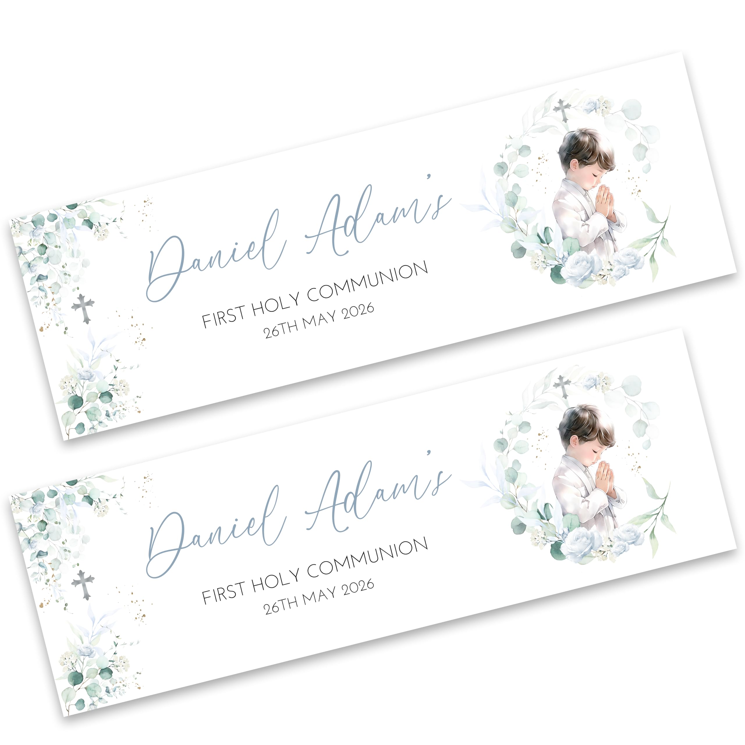Boys First Holy Communion Banner - Personalised Party Banners - 1st Holy Communion Garland x 2
