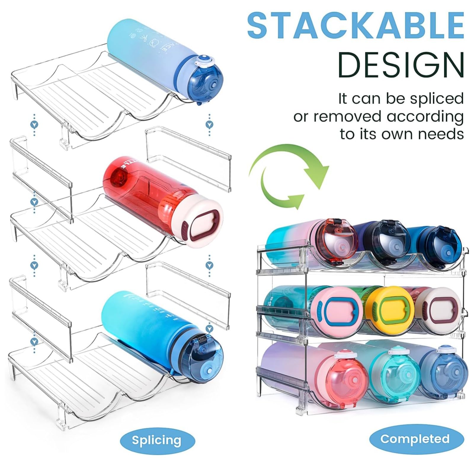 Portabottiglie In Plastica Impilabile Frigorifero, Armadio, Portabottiglie Di Vino, Organizer Per Bottiglie D'acqua, Scaffale Per Bottiglie Di Acqua E Altre Bevande Impilabile 3 layer