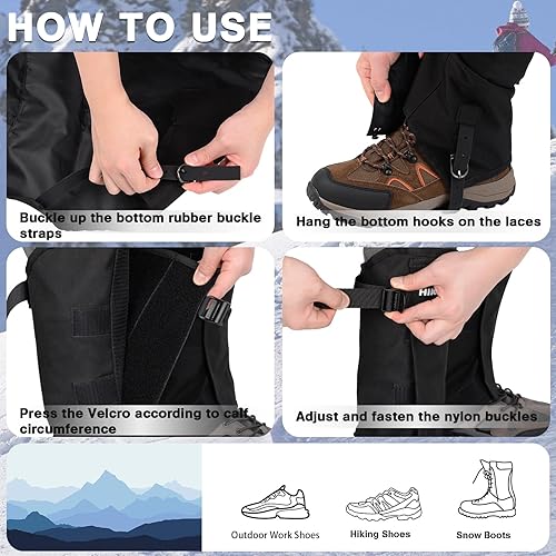 Miniatura 5 de Hikeen Polainas de pierna para senderismo, polainas para botas para hombres y mujeres, polainas impermeables de nailon 1000D para caza, pala de