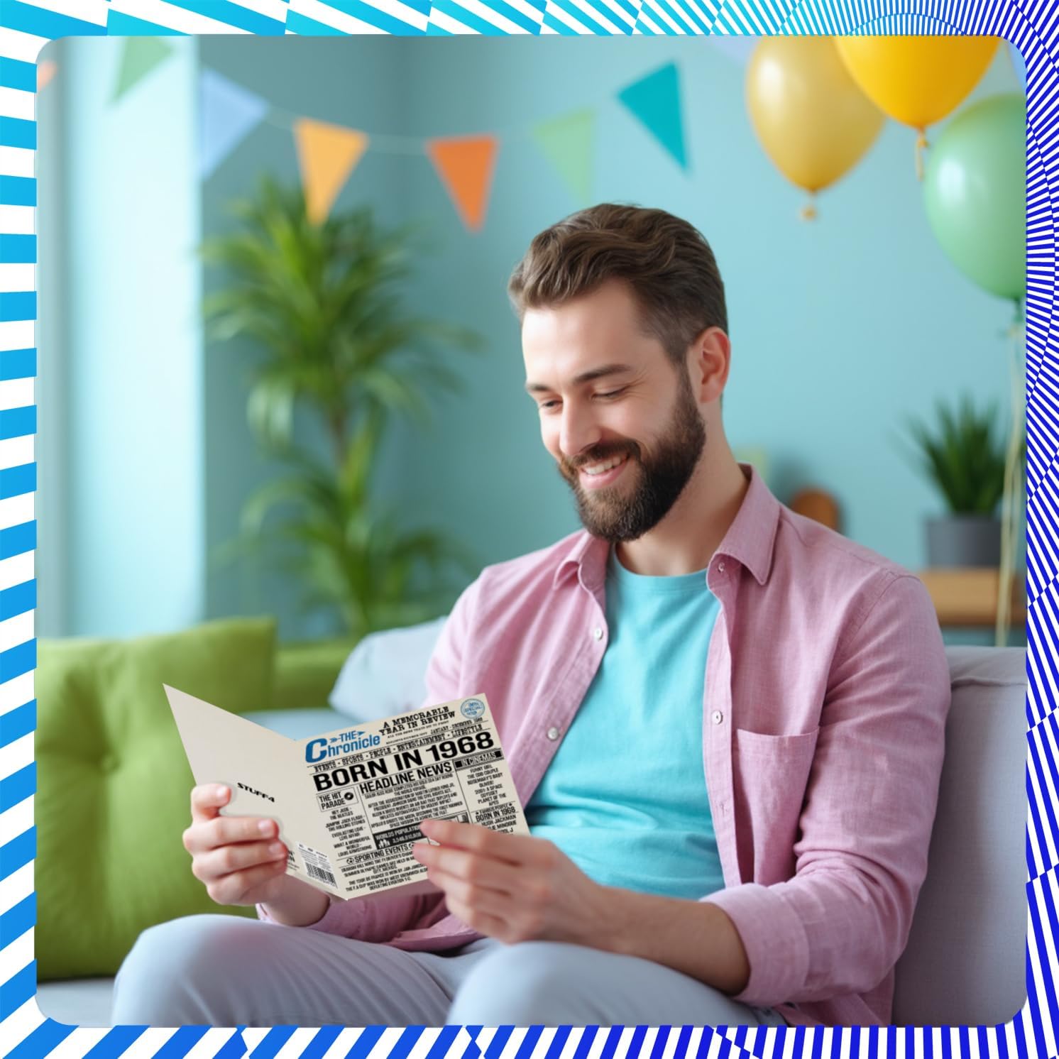 Stuff4 57th Birthday Cards for Men Women - Born In 1968 Newspaper - Happy 57 Birthday Card for Mum Dad Uncle Aunt Vintage Retro Back In 1968, 145mm Bday Greeting Cards