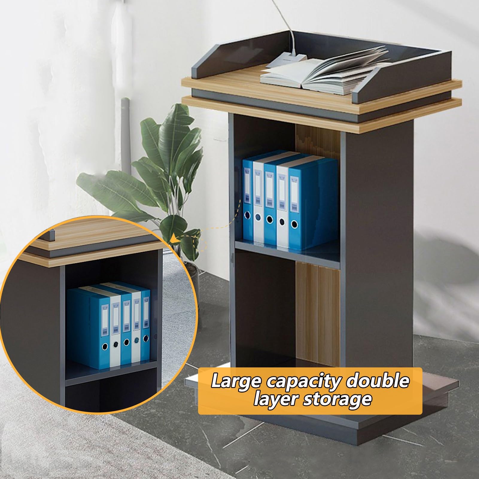 Drewniany stojak na podium premium z kółkami o wysokości 108 cm, na imprezy kościelne, restauracja, elegancki design, wszechstronne przechowywanie, do profesjonalnych prezentacji