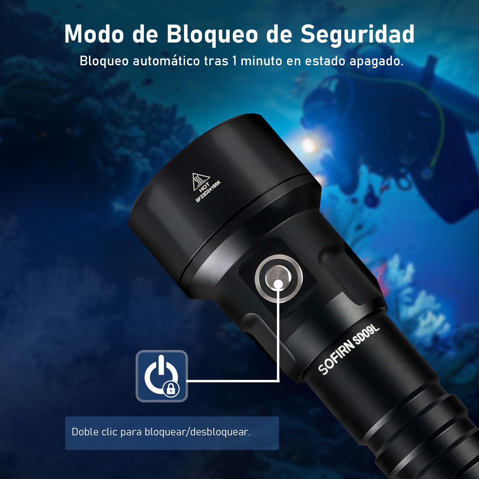 Sofirn SD09L - Linterna de buceo LED, 6800 lúmenes, linterna LED para buceo, IPX8 sumergible hasta 100 m, 3 LEDs de alto rendimiento con baterías recargables