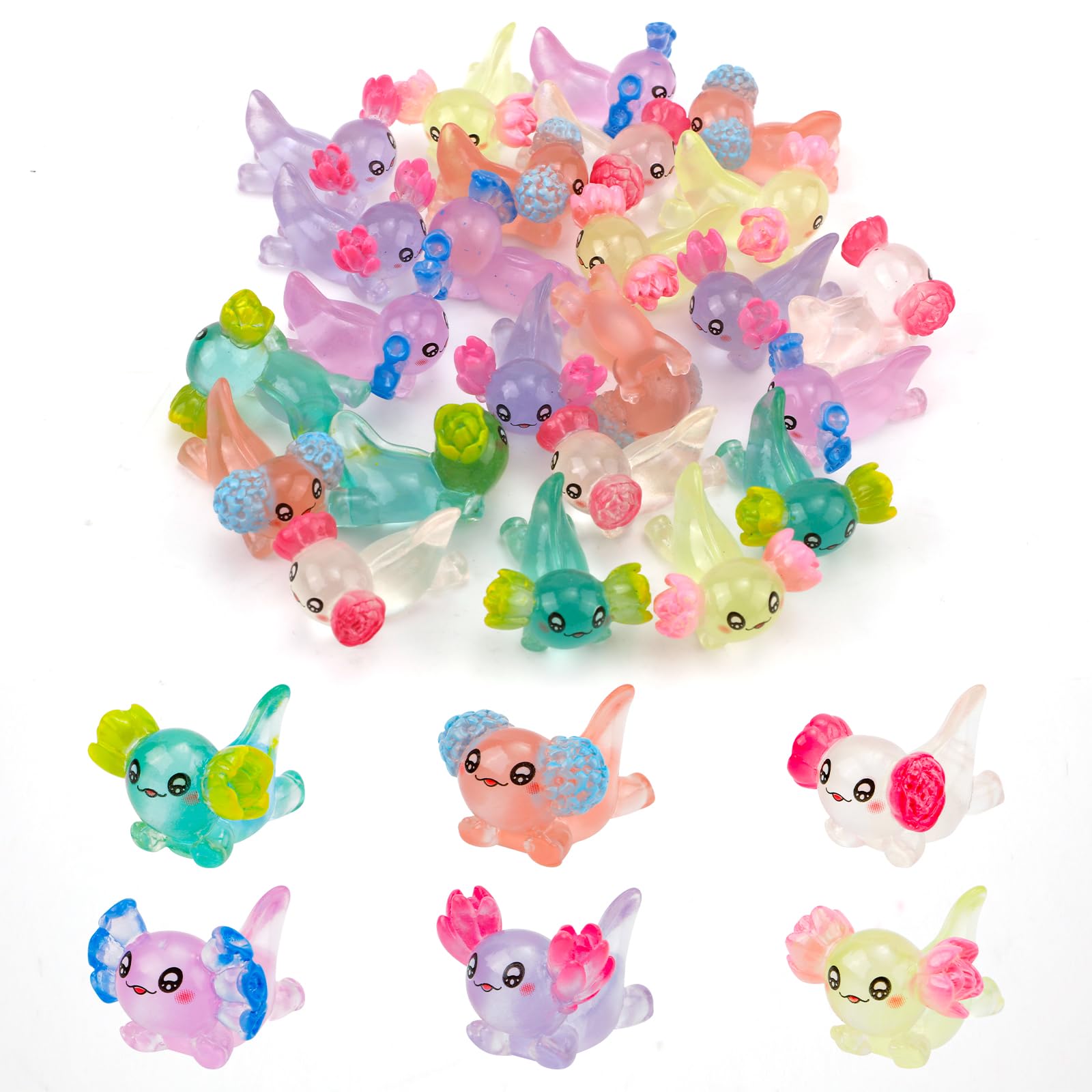 8x Axolotl Figurines Miniatures Résine Mignon Lumineux Bricolage