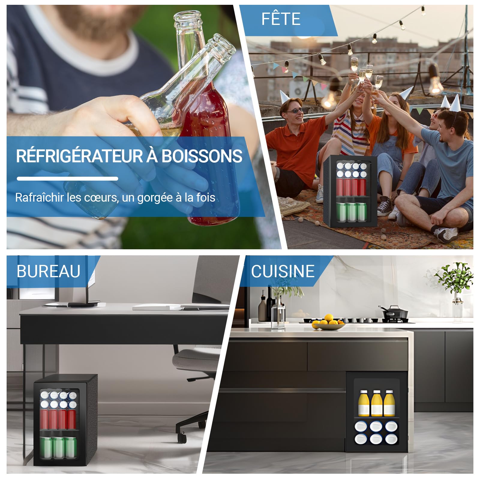 Mini réfrigérateur de boissons 24 canettes 20 litres porte transparente étagères amovibles réglables