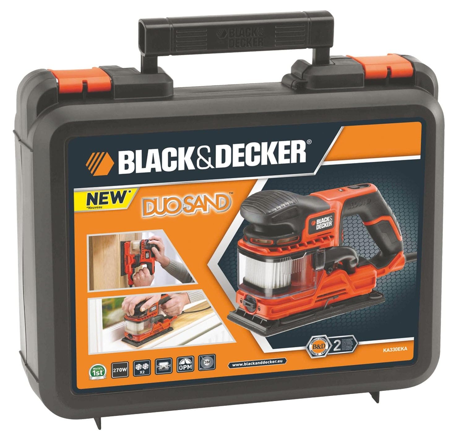Black+Decker KA330EKA-QS - Lijadora orbital DUOSAND 260W 1/3 de hoja, 6 hojas de lija, maletín