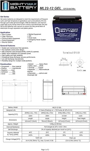 Miniatura 5 de La batería de gel de 12V 22AH reemplaza a Jump N Carry JNC105, JNC110, JNC1224