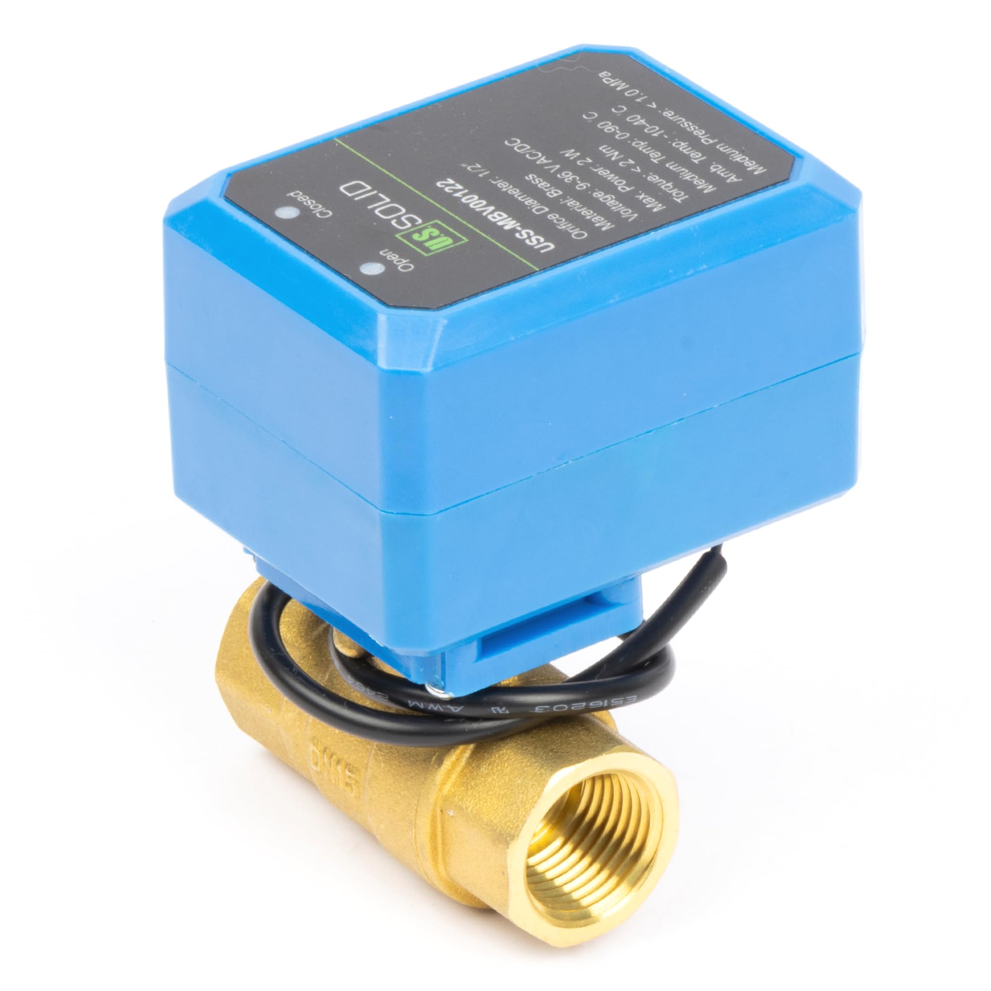 Valvola a sfera motorizzata in ottone da 1/2", ritorno automatico a 2 fili, 9-36 V AC/DC con 2 spie, normalmente chiusa