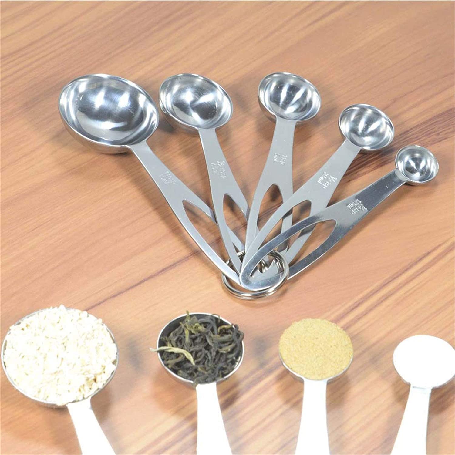 ACiyD Messlöffel Edelstahl-Messlöffel-Messlöffel-Set fünfteiliges Küchen-Backwerkzeug (Silber, 5 Stück) (Silber 5 Stück)