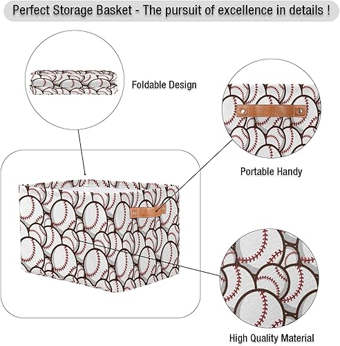 Miniatura 3 de Cesta de almacenamiento de béisbol deportiva, cestas de almacenamiento plegables grandes abstractas para sóftbol, organizador de tela, cubos de