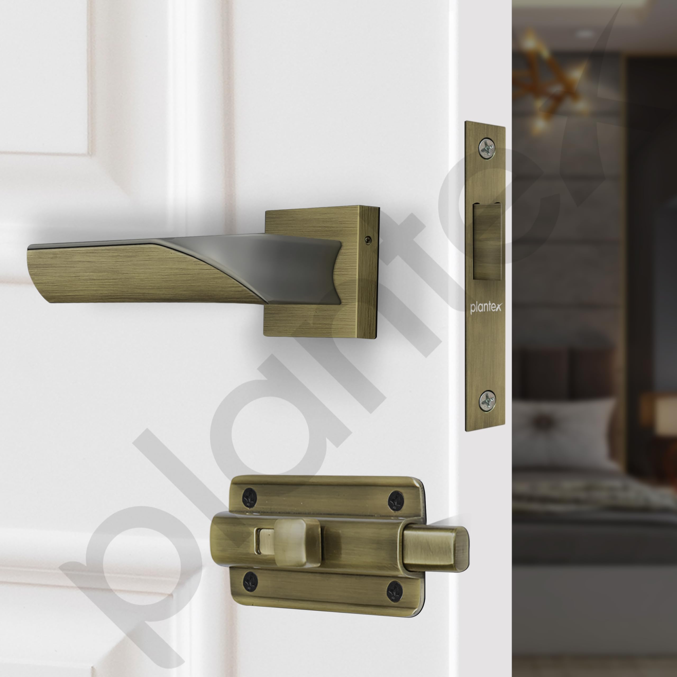 Plantex Heavy Duty Door Lock Bathroom Door Lock/Mortise Keyless Handle Set for Home/Bathroom/Store Room/Balcony/Office with Baby Latch (7086 – Brass Antique/Satin Black) — Amazon image 4
