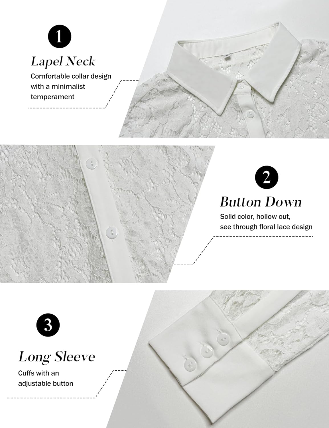 AIMCOO Lace Tops for Women Sheer Long Sleeve Blouses Dressy Casual Button Down Shirts Boho Floral Tops - Image 6