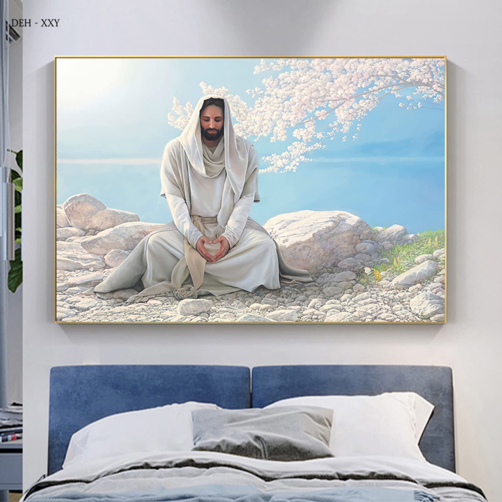 WIKEO Tableau décoratif animal, Peinture murale d’animaux de Jésus Impression sur toile Décoration - murale pour salon et chambre Des nature champs